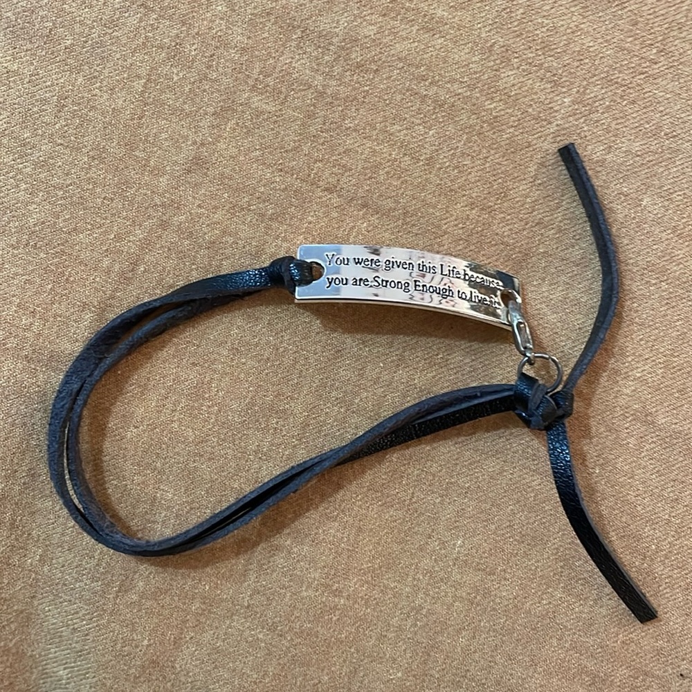 Leather inspirational quote bracelet